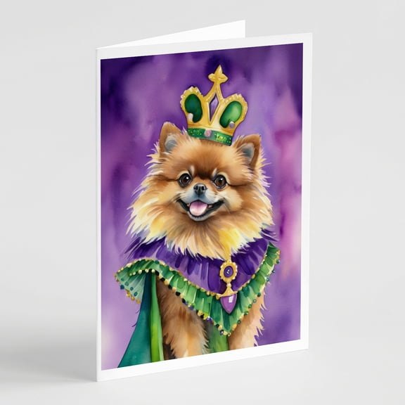 Pomeranian King of Mardi Gras Greeting Cards Pack of 8 7 in x 5 in