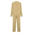 thumbnail image 4 of Women's Sweatsuits 2 Piece Outfits Solid Color Round Neck Long Sleeve Side Split Winter Khaki Sweatpants Lounge Set Sweatsuits ( S ), 4 of 4