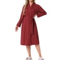 thumbnail image 2 of INSPIRE CHIC Women Robe Long Sleeve V-neck Bathrobe Knit Kimono Long Loungewear Lightweight Sleepwear with Side Pockets M Wine Red, 2 of 5