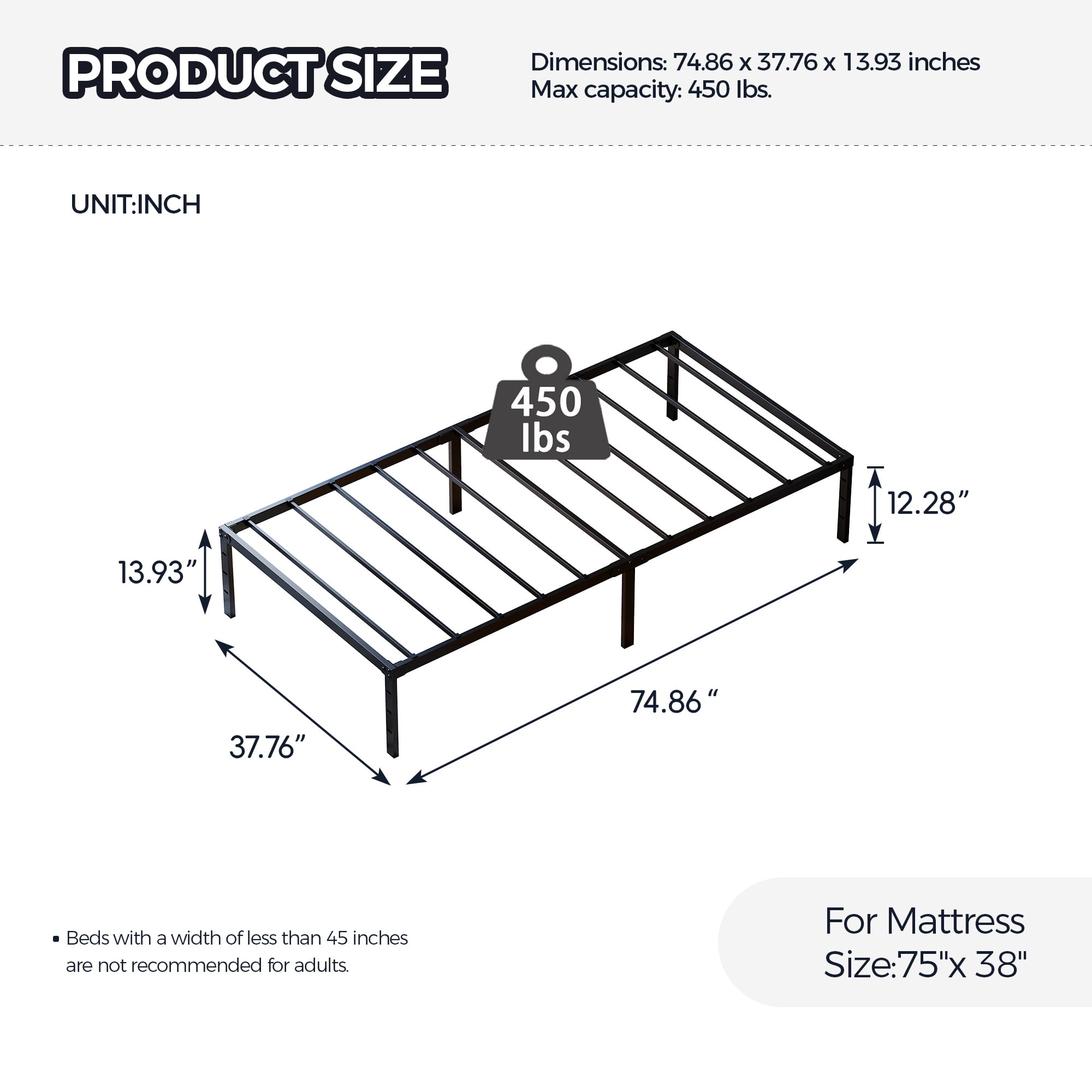 Leumius Metal Bed Frame,Twin Bed Frame with Storage Space,Heavy Duty Sturdy Mattress Foundation,Easy Assembly,No Box Spring Needed,Black