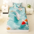 thumbnail image 3 of Feelyou Lucky Koi Fish Twin Sheet Sets for Kids Women Girls, Lake Rose Flower Bedding, Green, 3pcs, 3 of 5