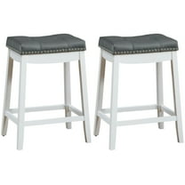 Gymax Set of 2 Nailhead Saddle Bar Stools 24'' Counter Stools White with Grey Cushion