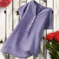 thumbnail image 2 of Dagegui Cotton Linen Shirts for Women 2025 Buttons V Neck Short Sleeve Tops Trendy Plus Size Dressy Blouses Casual Loose Tunic Tops Purple S-5XL, 2 of 4