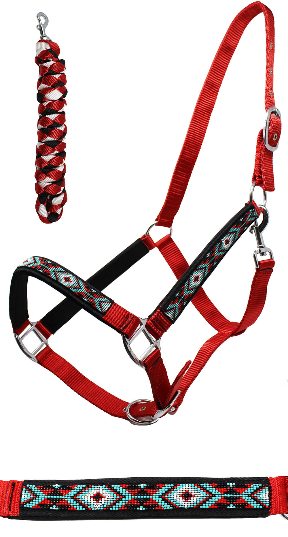 NEW HORSE TACK! RED Horse Size Adjustable Nylon Halter W/ Matching Lead Rope 
