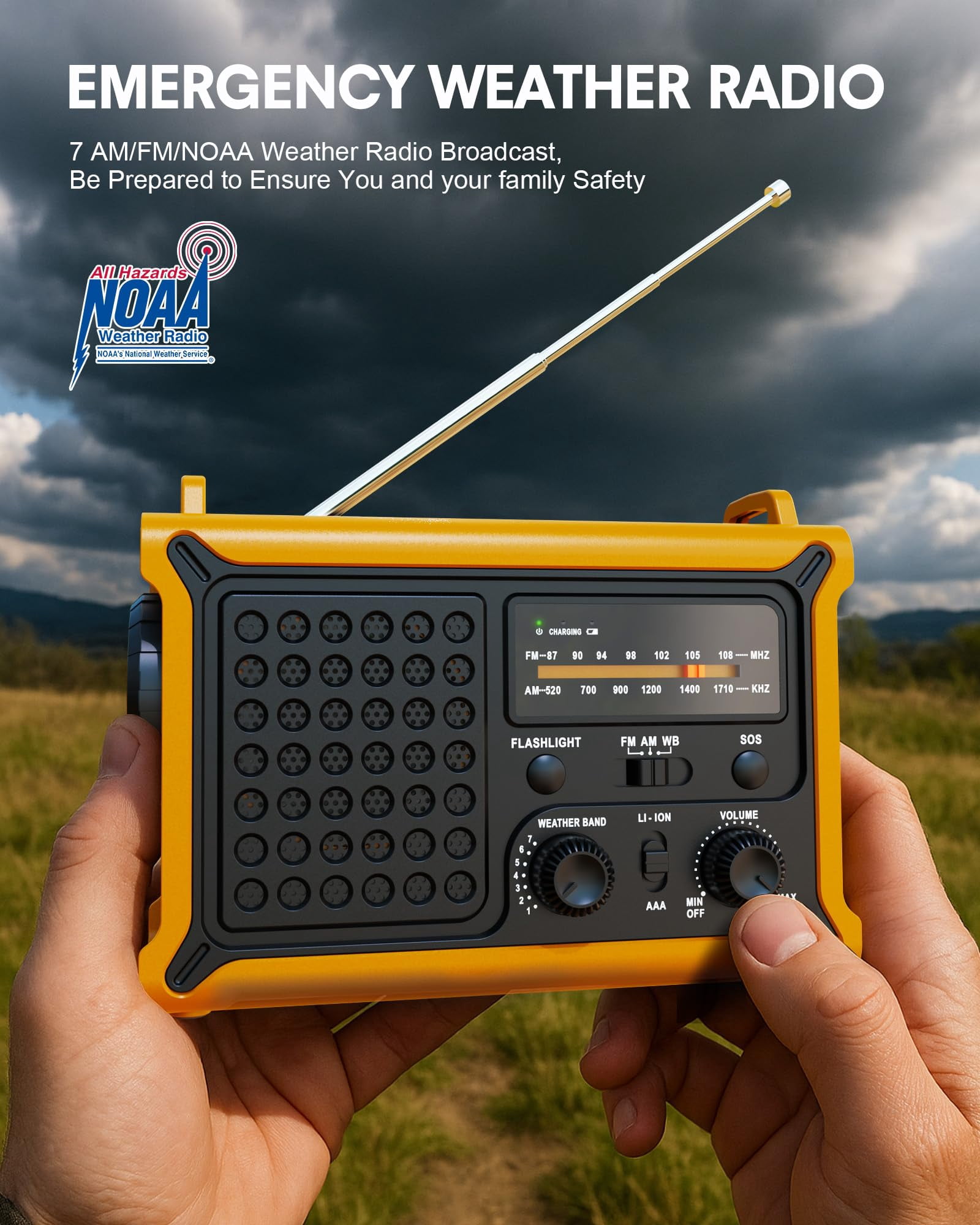 Hand Crank Emergency Radio Solar With 12000mah Power  Noaa/am/fm/weather Alert 5w Led Flashlight & Reading Lamp For Hurricanes Blizzards Outage Gear
