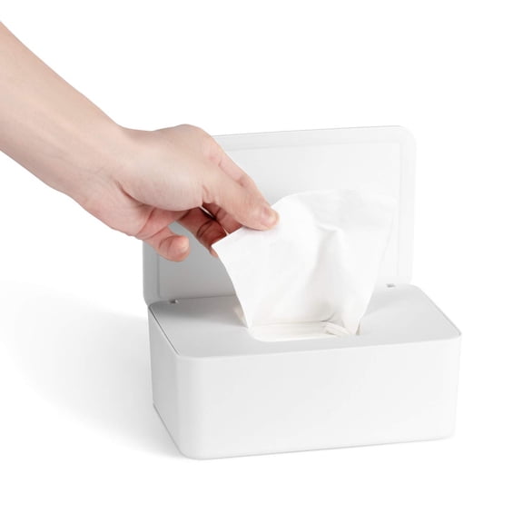 Wipes Dispenser, Refillable Baby Wipes Container with Sealing Design Lid, Wet Wipes Storage Box, Keeps Wipes Fresh, One-Handed Operation, Non-Slip, Wet Tissue Box(White)