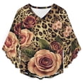thumbnail image 4 of Roses Leopard Print Floral Women's V-Neck Blouse With 3/4 Ruffled Bell Sleeves Casual Top Ladies Blouses, 4 of 7