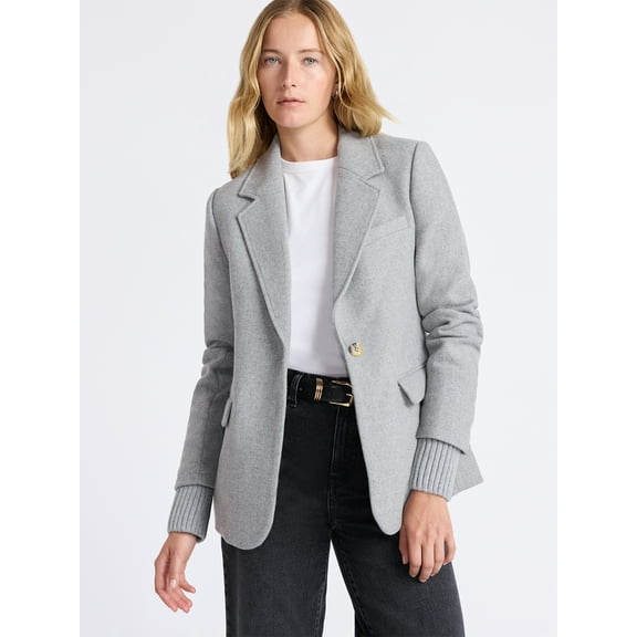 Free Assembly Women's Single Breasted Blazer with Ribbed Sweater Cuffs, Sizes XS-XXL