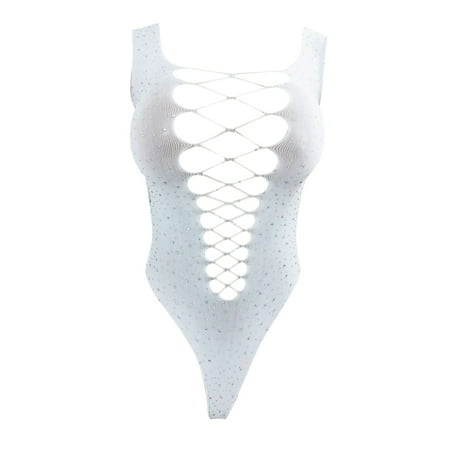 

Aayomet Women s Lingerie Women s Fun Underwear Sleeveless Hollow Out Tight See Through Bag Bodysuit White One Size