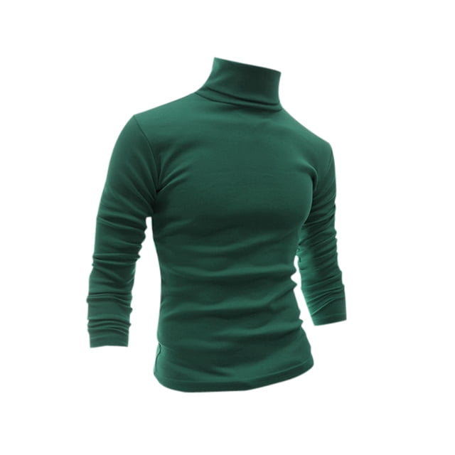 CamisePaHombres De Mangas Largas Cuello De Cisne Ajuste Delgado Casual Verde Oscuro 48