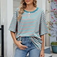 thumbnail image 2 of Striped Color Block Oversized Short Sleeve T Shirt for Women Casual Summer Tee Top Loose Fit Athletic Tops for Women Summer Tee Shirts for Women Short Pack Plain Casual T Shirts for Women Shirt, 2 of 5