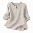 thumbnail image 3 of Womens 3/4 Sleeve Tops Cotton Linen Shirts Embroidered V Neck Boho Blouses Loose Fit Dressy Casual Tunic Top, 3 of 6