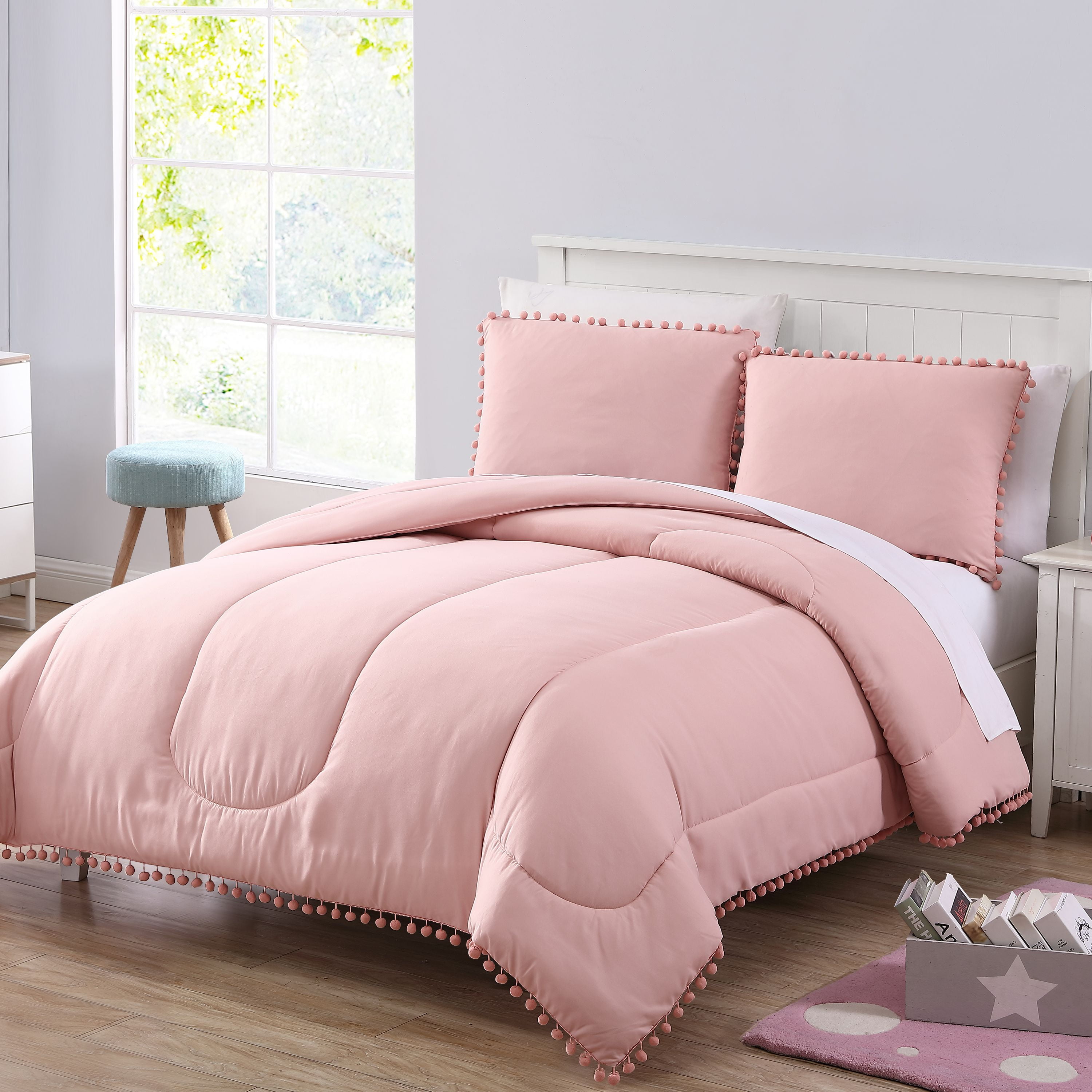 Mainstays Pom Pom Edge Comforter Set Twin Twin Xl Blush