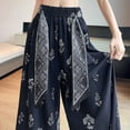 thumbnail image 4 of Fiaer Floral Wide Leg Pants for Women Yoga Boho Palazzo Silk Baggy Trousers Casual Trendy Comfort Slacks with Silk Belt Pants Navy L, 4 of 5