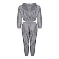 thumbnail image 3 of Women Reflective Long Sleeve Color Block Hooded Crop Top Pants with Drawstring, 3 of 9