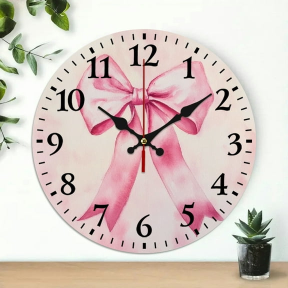 YILUYINQING Wooden Wall Clock Bow Watercolor Painting Print Battery Operated Perfect for Living Rooms Kitchens Dorms Practical Everyday Gifts 10x10in