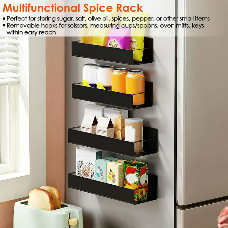 Magnetic Spice Rack for Refrigerator with Hooks, Spice Rack