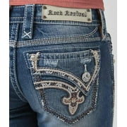 Rock Revival Jeans Low Rise Alexia Faux Flap Distressed Capri Cropped Jean New