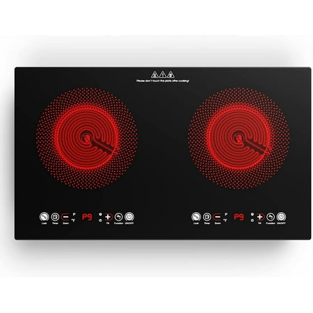 VBGK Electric Cooktop 2 Burner 24 inch 2200W 110V Electric Burner Countertop and Built-in Hot Plate for Cooking,4H Timer & Auto Shutdown Electric Stove,Child Lock Electric Stove Top with Plug
