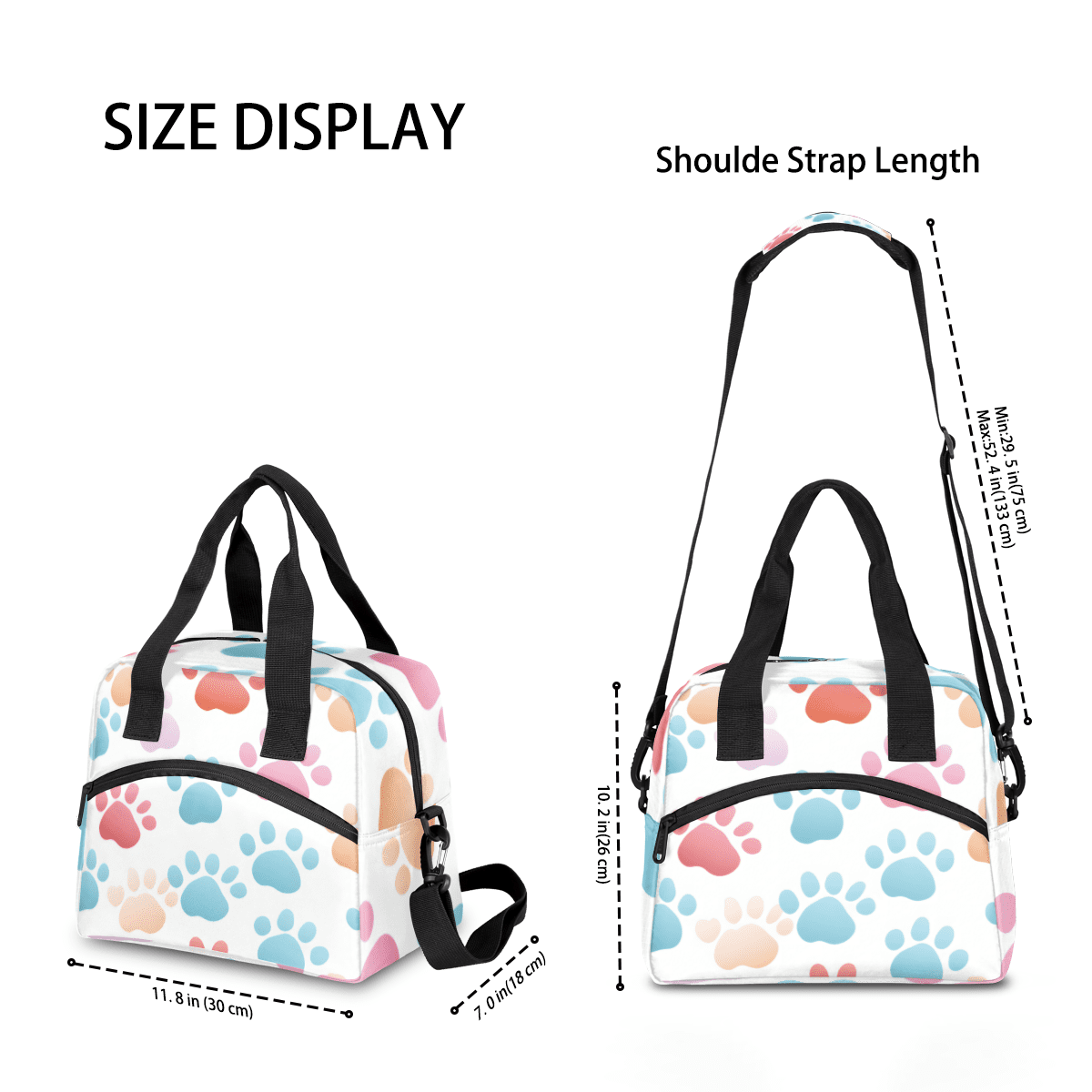 Herdesigns Dog Paw Print Insulated Lunch Bag for Women Men Adults Large Reusable Lunch Box Cute Animal Dog Paw Print Leakproof Cooler Tote Bags with Adjustable Shoulder Strap