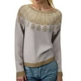 thumbnail image 2 of GEWSEY Womens Christmas Sweater Vintage Fair Isle Print Sweater Long Sleeve Oversized Fair Isle Crewneck Knit Sweaters (Coffee, L), 2 of 9