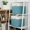 thumbnail image 3 of Fabric Storage Baskets Set Of 4 Storage Cube 13x13 Baskets for Shelf, Large Storage Basket for Gift Empty Baskets for Organizing, Storage Bins Cube Basket for Storage (White&Teal), 3 of 13