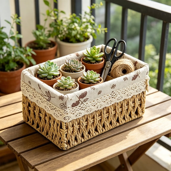 Kieccall Small Lined Woven Storage Basket Household Desktop Organization Bin Gift