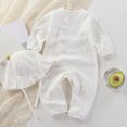 thumbnail image 2 of KPOPLK Newborn Baby Girls Smocked Romper Onesie Preemie Long Sleeve Going Home Outfit with Bow Hat(3-6 Months,White), 2 of 6