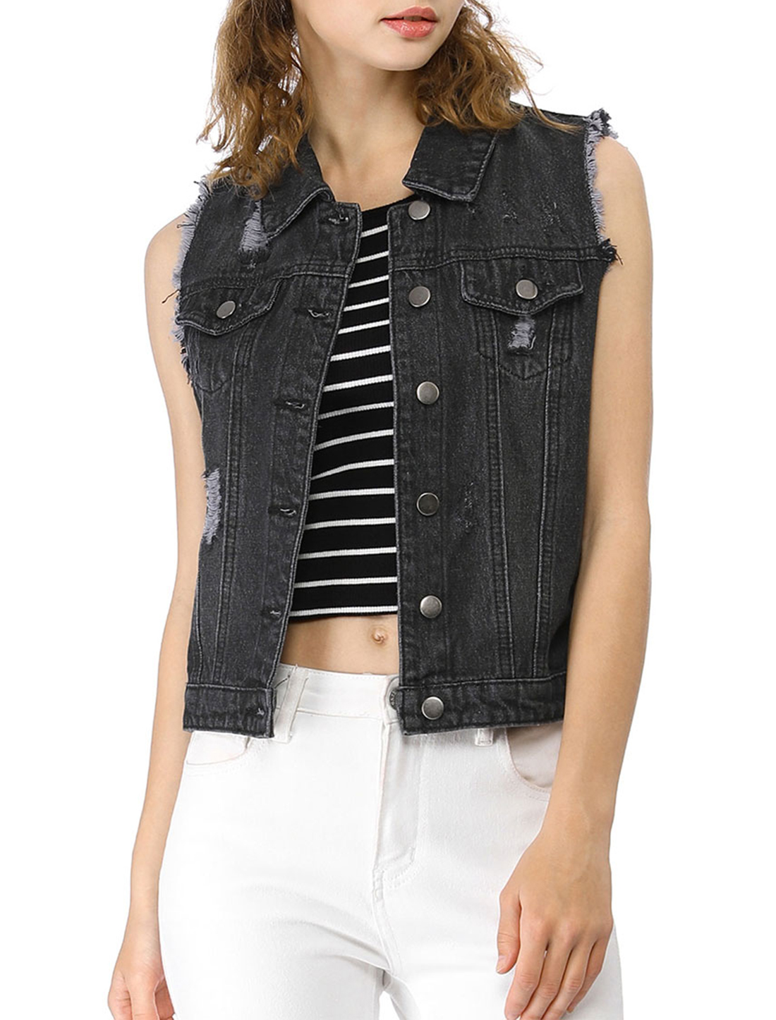 denim vest no collar