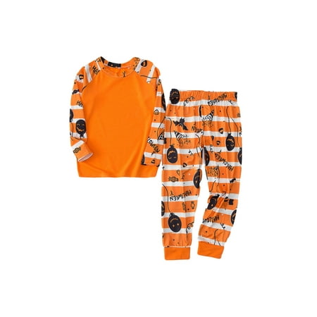 

Yejaeka Halloween Parent-child Pajamas Stripe Print Pullover + Trousers