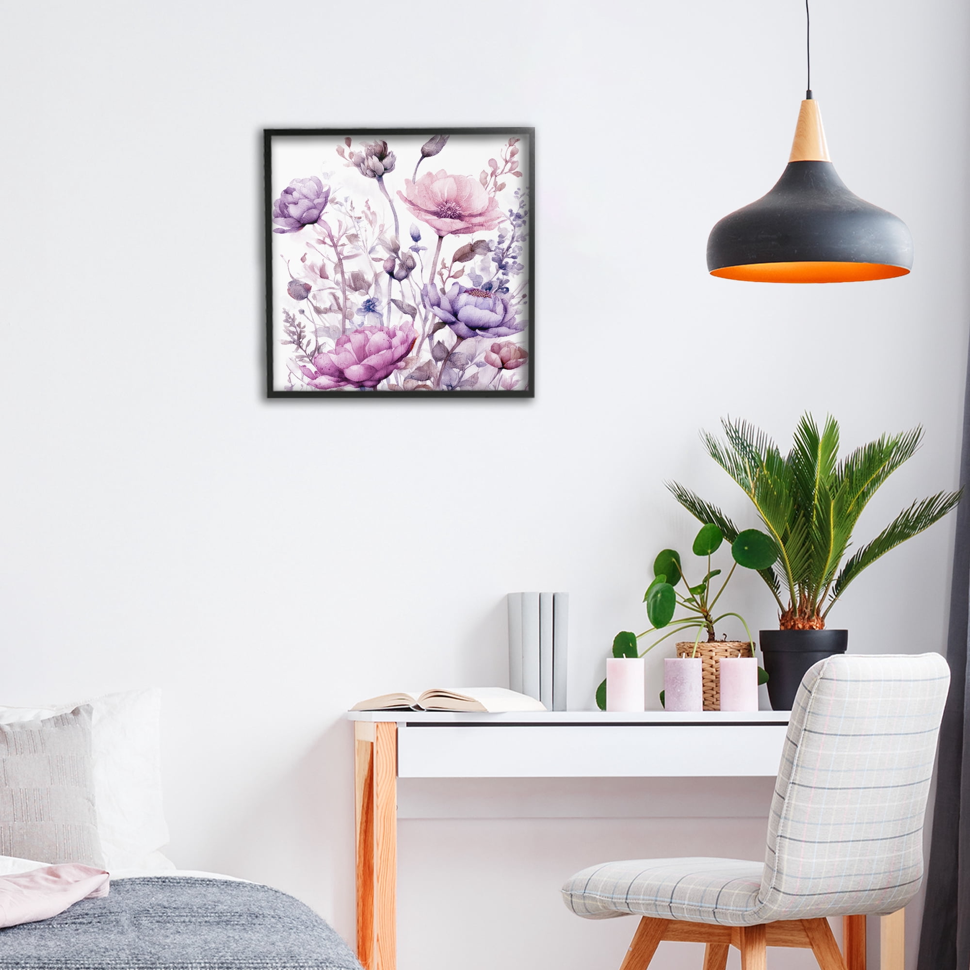 Stupell Industries Purple & Pink Florals Black Framed Giclee Art, design by Kim Lewis