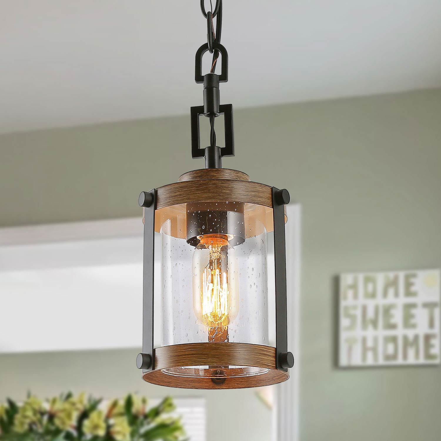 Industrial Pendant Light Kit Fixture Clear Seeded Glass Kitchen Island Vintage 