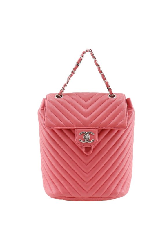 Pre-Owned CHANEL Chevron Backpack/Daypack, V-Stitch Chain Backpack A91121, Lambskin Pink,...