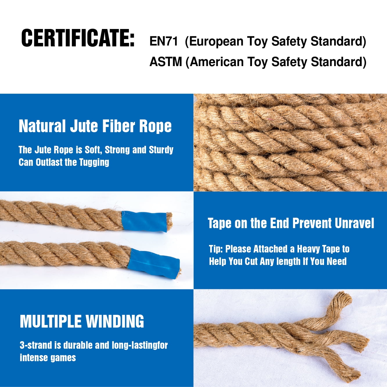 Fugocen 33Ft Field Day Tug of War Rope for Kids and Adults Outdoor Games Family Team Building