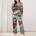 thumbnail image 2 of Honeii Red Train Hot Air Balloon print Women's Pajama Sets Long Sleeve Button Down Sleepwear Nightwear Soft Pjs Lounge Sets-Small, 2 of 7
