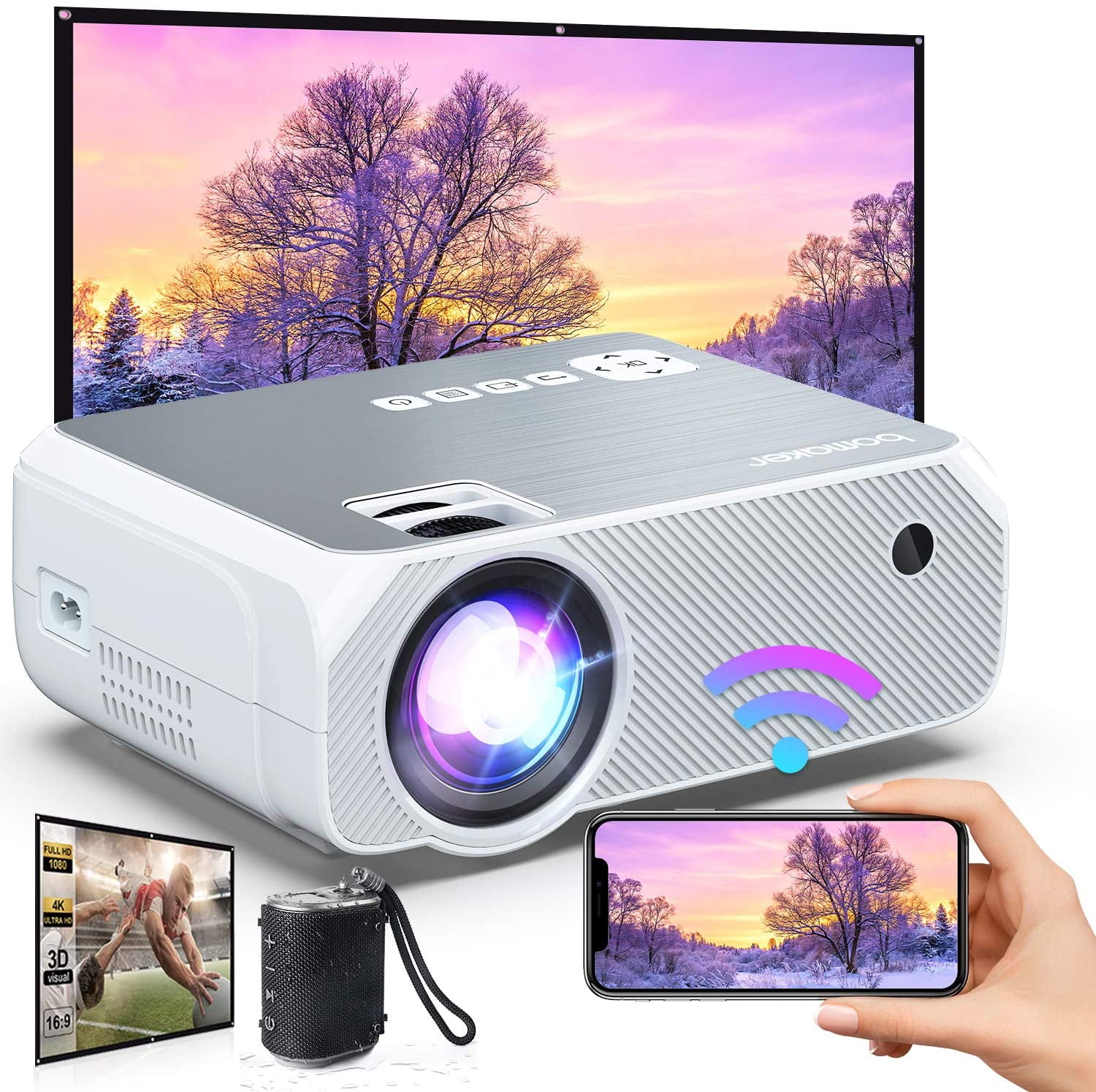 Bomaker 200 ANSI Lumen Smart HD Wireless WiFi Projector,Outdoor Movie