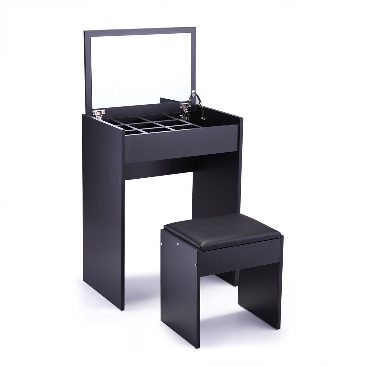 Kepooman Multipurpose Vanity Set, Makeup Dressing Desk with Cushioned Stool & Reversible Mirror & Storage - Black Kepooman Multipurpose Vanity Set, Makeup Dressing Desk with Cushioned Stool & Reversible Mirror & Storage - Black