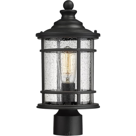 Emliviar Outdoor Lamp Post Light, 15 Inch Farmhouse Post Lamp, Black Finish, Seeded Glass, XE229P BK