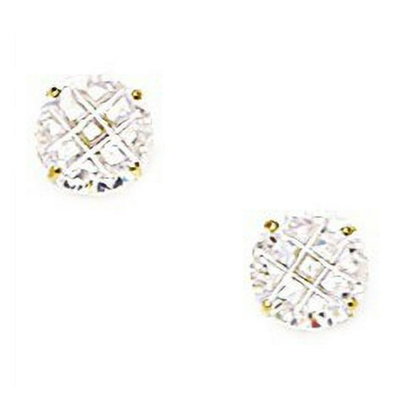 14k Yellow Gold 6mm Round Segmented Cubic Zirconia Screw-Back Earrings