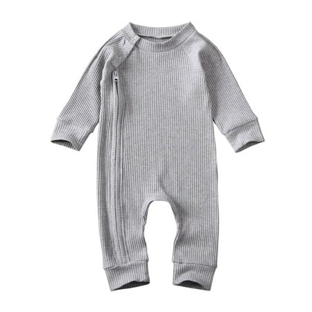 

Unisex Baby Romper Long Sleeve Zipper Solid Cotton Jumpsuits