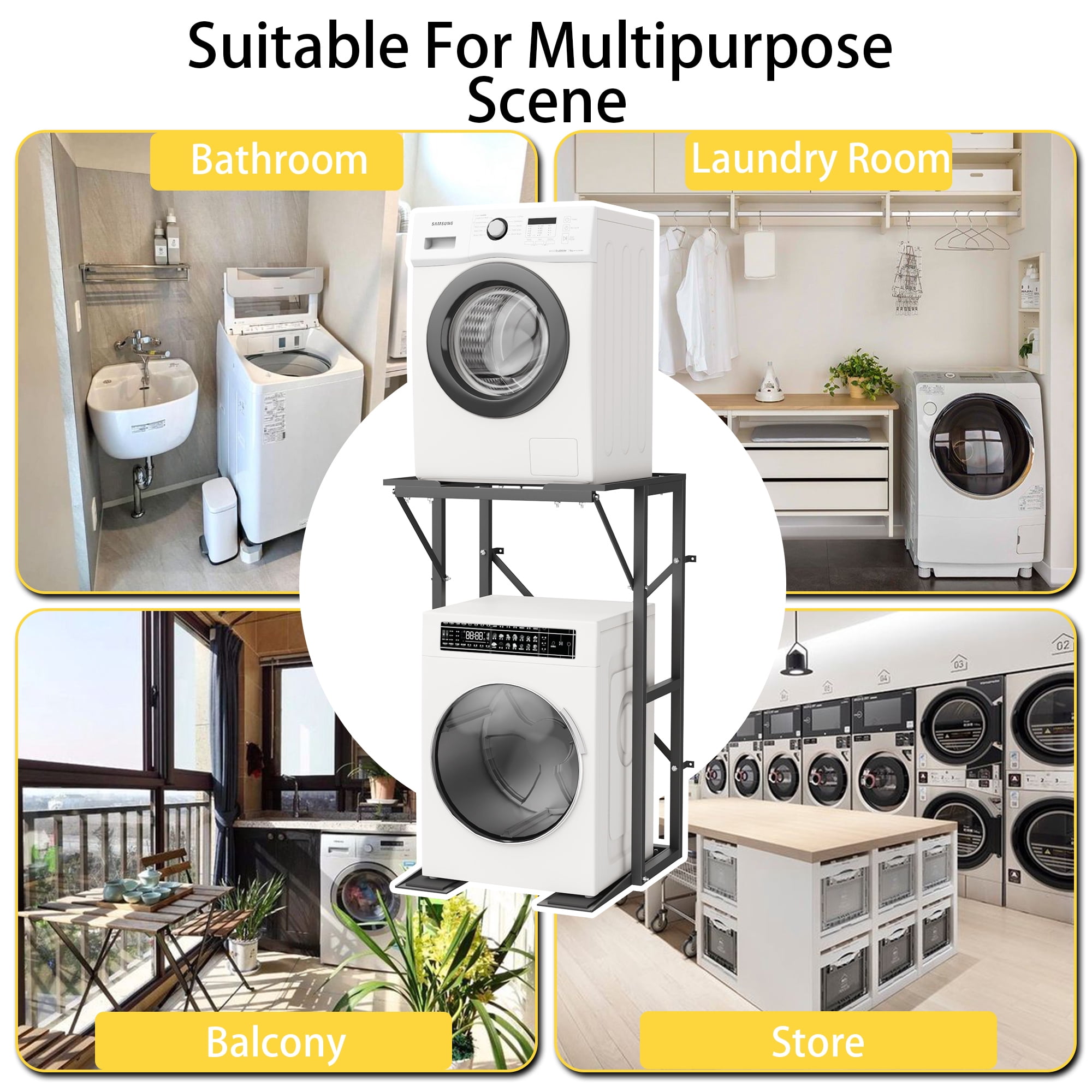 YOHKOH Heavy-Duty Steel Washer Dryer Stacking Stand – Portable Rack with Anti-Tip & Non-Slip, Universal Fit for Most Washers & Dryers (26.8"W x 19.8"D x 52"H)
