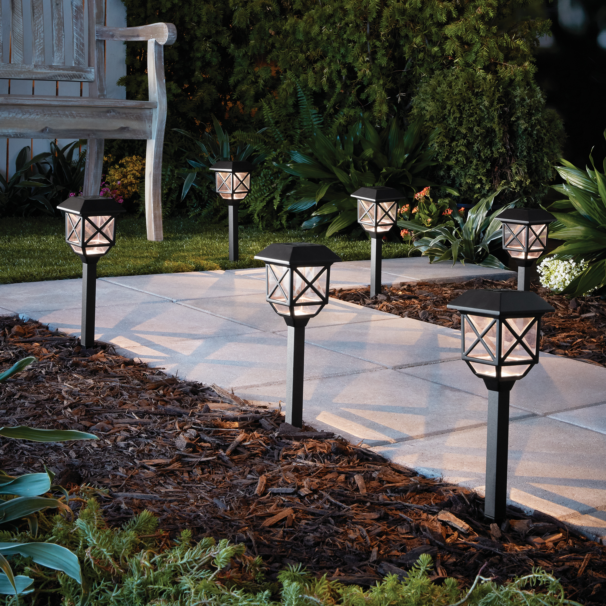 Mainstays Solar Powered Black Square LED Landscape Pathway Light with  Plastic Lens, Lumens (6 Count)
