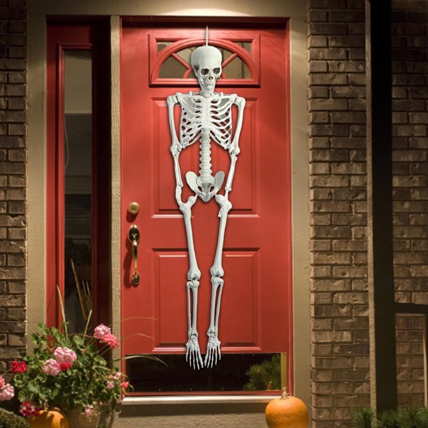 Teissuly Clearance 5.4 Ft Halloween Skeleton,Life Size Realistic Human Bones,PE,Seven Adjust Joints,Can Be Suspended From Ceiling,Suitable For Halloween(White, 52x40x16cm) Teissuly WER202309090143