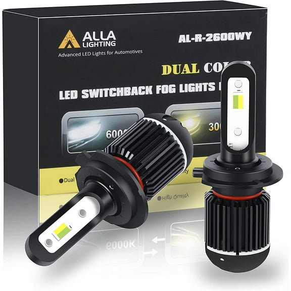 ALLA Lighting H7 Switchback LED Fog Lights Bulbs Super Bright 5200 Lumens Replacement, Dual Color 6000K Xenon White / 3000K Amber Yellow