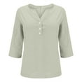 thumbnail image 6 of Perfectbot Women's V Neck Blouse 3/4 Sleeves Solid Color Cotton Linen Shirts Summer Casual Loose Tops, 6 of 9