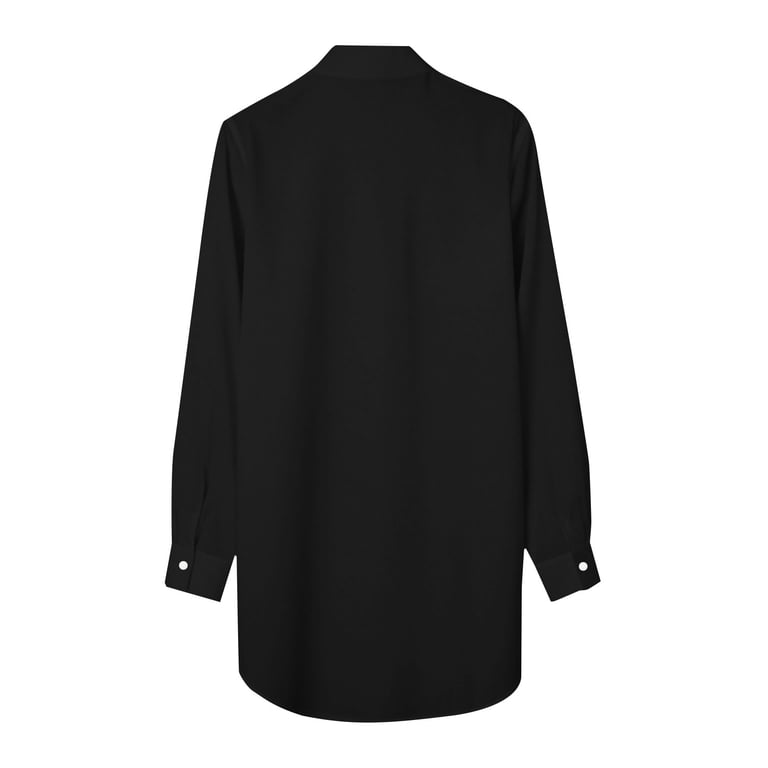VJGBEGW Womens Button Down Shirts Long Sleeve Collared Flowy Long Dress Shirts Loose Fit Lightweight Work Office Business Blouses Black XL