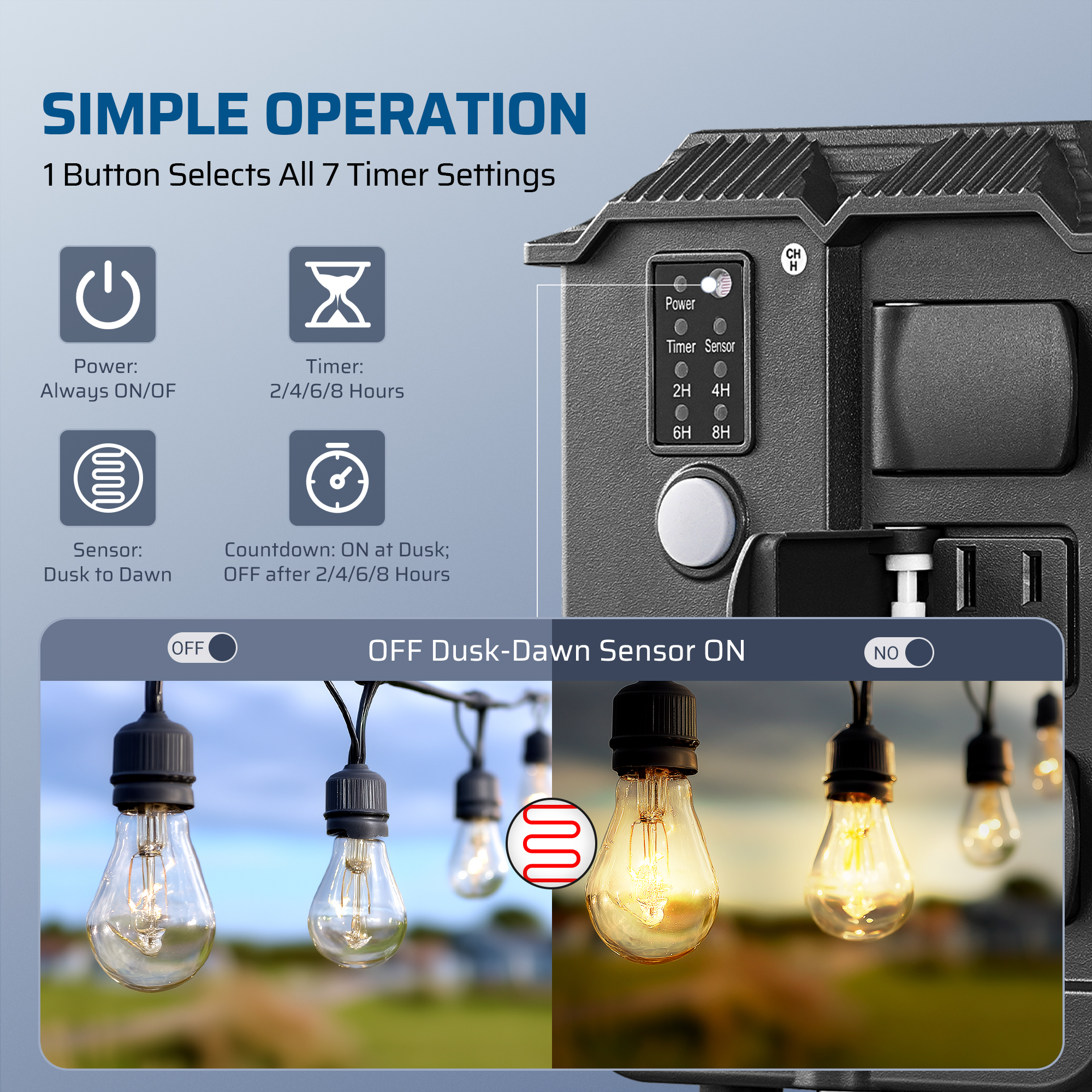 Dewenwils Outdoor Power Stake Light Timer, 6 Outlets photo 3