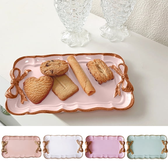 CuiLiyq Vintage Ceramics Jewelry Tray, 7.6" x 4.5" Pink Bowknot Coquette Decor Ring Dish, Vanity Organizer for Necklace Bracelet Earrings (Pink)