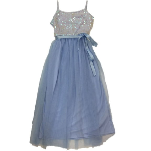 Girls Blue Sequin Tulle Spaghetti Strap Tank Holiday Party Flower Girl Dress