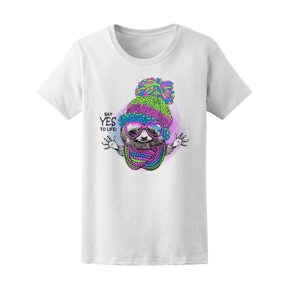 Say Yes To Life Colorful Raccoon T-Shirt Women -Image by Shutterstock, Female XX-Large